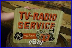 Nice Rare General Electric TV Radio Tubes Service 2 Sided Vintage Flange Sign GE