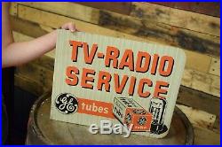 Nice Rare General Electric TV Radio Tubes Service 2 Sided Vintage Flange Sign GE