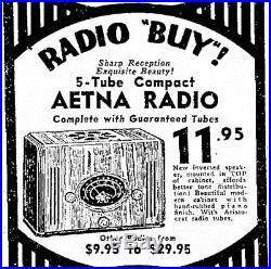 Old Antique Wood Aetna Vintage Tube Radio -Restored & Working Art Deco Table Top