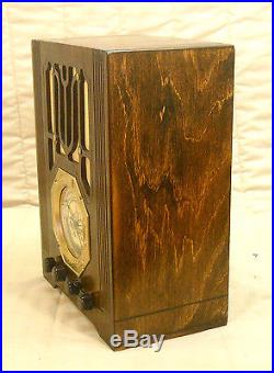 Old Antique Wood Aetna Vintage Tube Radio -Restored & Working Art Deco Tombstone