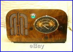Old Antique Wood Aircastle Vintage Tube Radio Restored & Working with Tuning Eye