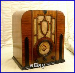 Old Antique Wood Airline Vintage Tube Radio -Restored Working Art Deco Tombstone
