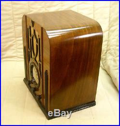 Old Antique Wood Airline Vintage Tube Radio -Restored Working Art Deco Tombstone