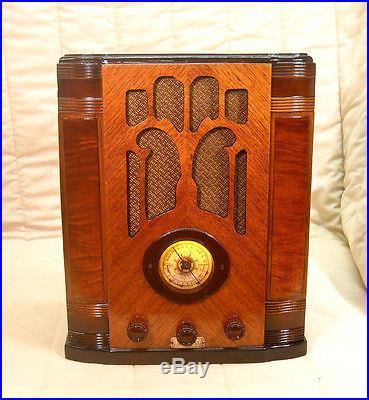 Old Antique Wood Belmont Vintage Tube Radio -Restored Working Art Deco Tombstone