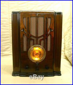 Old Antique Wood FADA Vintage Tube Radio Restored & Working Art Deco Tombstone