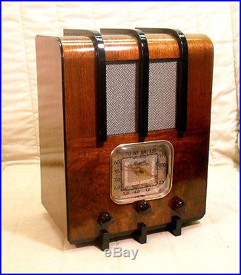 Old Antique Wood Majestic Vintage Tube Radio Restored & Working Deco Tombstone