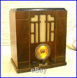 Old Antique Wood Silver Marshall Vintage Tube Radio Restored Working Tombstone