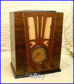 Old Antique Wood Silvertone Vintage Tube Radio Restored & Working Tombstone