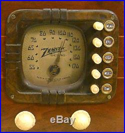 Old Antique Wood Zenith Vintage Tube Radio Restored Working Art Deco Gold Dial
