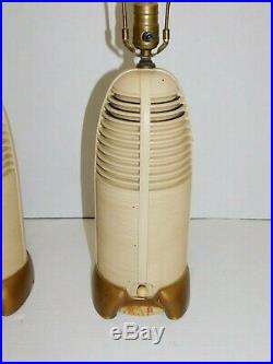 PAIR 40's Vtg Atomic Age Lumitone Bakelite Radio Table Lamp Mid Century Modern
