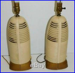 PAIR 40's Vtg Atomic Age Lumitone Bakelite Radio Table Lamp Mid Century Modern