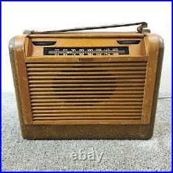 Philco 46-350 Tube Radio AM Roll Top Wooden Portable Vintage 1940's Tested Works