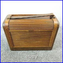 Philco 46-350 Tube Radio AM Roll Top Wooden Portable Vintage 1940's Tested Works