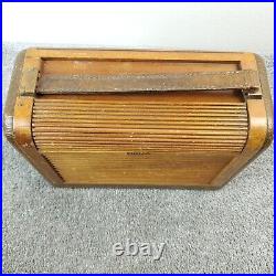Philco 46-350 Tube Radio AM Roll Top Wooden Portable Vintage 1940's Tested Works