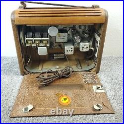Philco 46-350 Tube Radio AM Roll Top Wooden Portable Vintage 1940's Tested Works