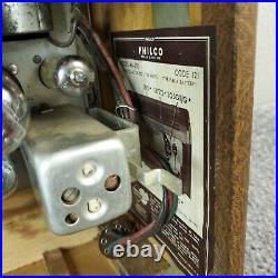 Philco 46-350 Tube Radio AM Roll Top Wooden Portable Vintage 1940's Tested Works