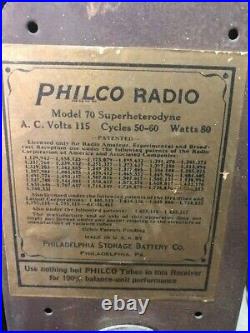 Philco Model 70 Cathedral Vintage Tube Radio Superheterodyne