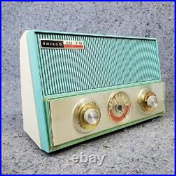 Philco Tube Radio K914-124 Twin Speaker AM/FM MCM Vintage 1960s Blue White WORKS