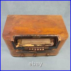 Philco Tube Radio Push Button Wood AM 42-327 1940's Vintage Wooden Not Working