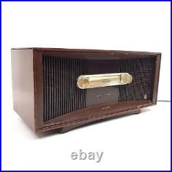 Philco Tube Radio Twin Speaker AM Vintage Phono Input Wood Case Tabletop Working