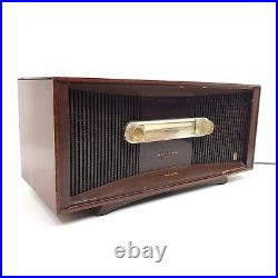 Philco Tube Radio Twin Speaker Vintage AM Tabletop Brown Wood Cabinet Works