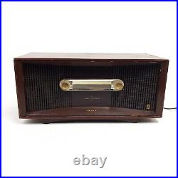 Philco Tube Radio Twin Speaker Vintage AM Tabletop Brown Wood Cabinet Works