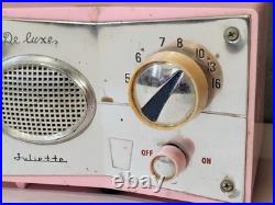 Pink Juliette Deluxe Tube Radio WORKS vintage 1950s-60s AM Mid-Century Modern Pink Juliette Deluxe Tube Radio WORKS vintage 1950s-60s AM Mid-Century Modern