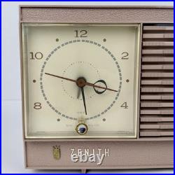 Pink Zenith J513L Vintage AM Tube Clock Radio Mid Century MCM 1962 Working
