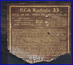 RARE VTG (1929) Radiola 33 Tube Radio Broadcast Receiver WITH Legs