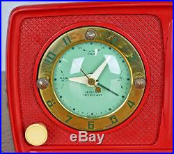 RARE VTG Red Silvertone Tube Alarm Clock AM Radio Model 2023 Retro Mid Century