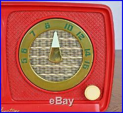 RARE VTG Red Silvertone Tube Alarm Clock AM Radio Model 2023 Retro Mid Century