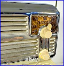 RARE Vintage Arvin 444 Chrome Tube Radio Powers up Humms