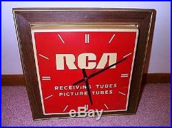 RCA CLOCK TV Radio Tubes w Light Vintage Repair Shop Antique Hanging Wall Sign