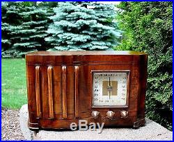 RESTORED Antique Vintage Firestone Ingraham Wood Old Tube Radio Works Perfect