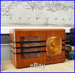 RESTORED Rare Antique Vintage EMERSON A130 Wood Deco Tube Radio INGRAHAM Works