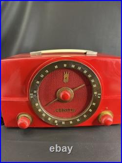 Rare Red Zenith Tube Radio AM/FM Portable MCM Bakelite H725 Vintage Works