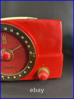 Rare Red Zenith Tube Radio AM/FM Portable MCM Bakelite H725 Vintage Works