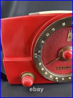 Rare Red Zenith Tube Radio AM/FM Portable MCM Bakelite H725 Vintage Works