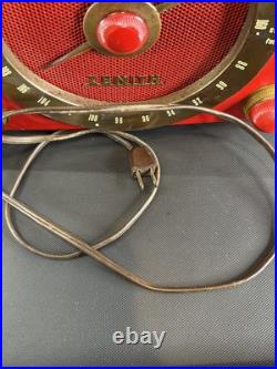 Rare Red Zenith Tube Radio AM/FM Portable MCM Bakelite H725 Vintage Works