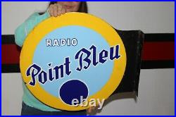 Rare Vintage 1940's Point Bleu Radio 2 Sided 21 Porcelain Metal Flange Sign