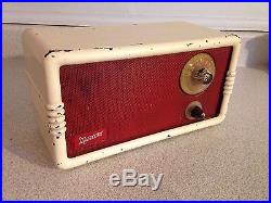 Rare Vintage 1950's Marconi Mantel Tube Radio 235 With Red Face And Ivory Case