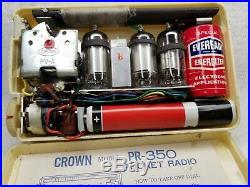 Rare Vintage Crown PR350 3 Tube Portable Radio withEarphone and Original Batteries