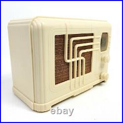 Rare Vintage Tube Radio Fada 260 Plaskon Ivory White AM Tabletop Art Deco Works