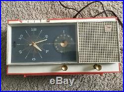 Rare Vintage White And Coral Westinghouse Clock Radio H720t5a Works! 1950's-60's