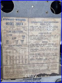 Stewart-Warner 206FA Bakelite Tube Radio 1940s Vintage Powers On Collectible