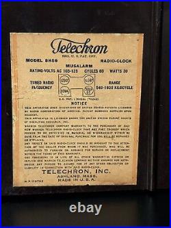 TELECHRON MUSALARM AM CLOCK RADIO BAKELITE MODEL 8H59 Vintage TUBE Radio