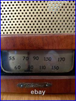 Teletone Vintage AM Tube Radio Wooden Case Tested Works