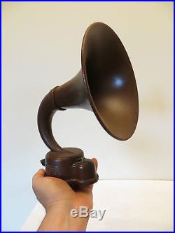 VINTAGE 1920s OLD BROWN MINIATURE 9 INCHES TALL ANTIQUE RADIO HORN SPEAKER