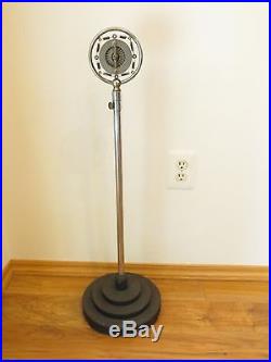 VINTAGE 1920s OLD DOUBLE BUTTON MICROPHONE 3 TEIR HEAVY METAL ADJ. FLOOR STAND