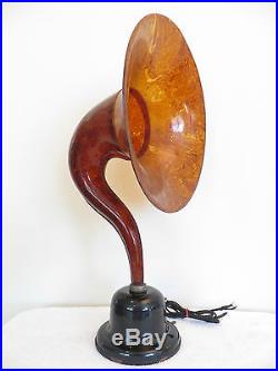 VINTAGE 1920s OLD MAJESTIC GGH ANTIQUE MARBLED CELLULOID RADIO HORN SPEAKER